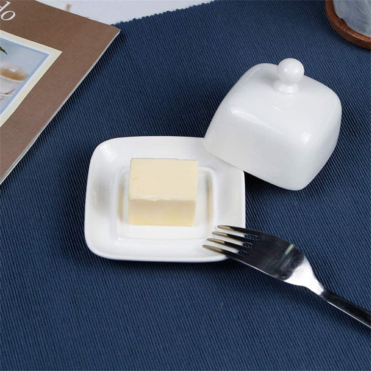 Prep & Savour Mini Square Butter Dish With Lid, White Procelain Domed